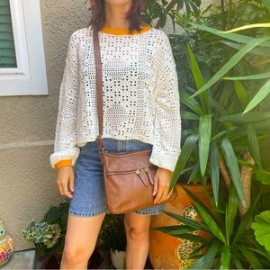 Vintage Brown Fossil Pebbled Leather Crossbody Bag with Gold Hardware